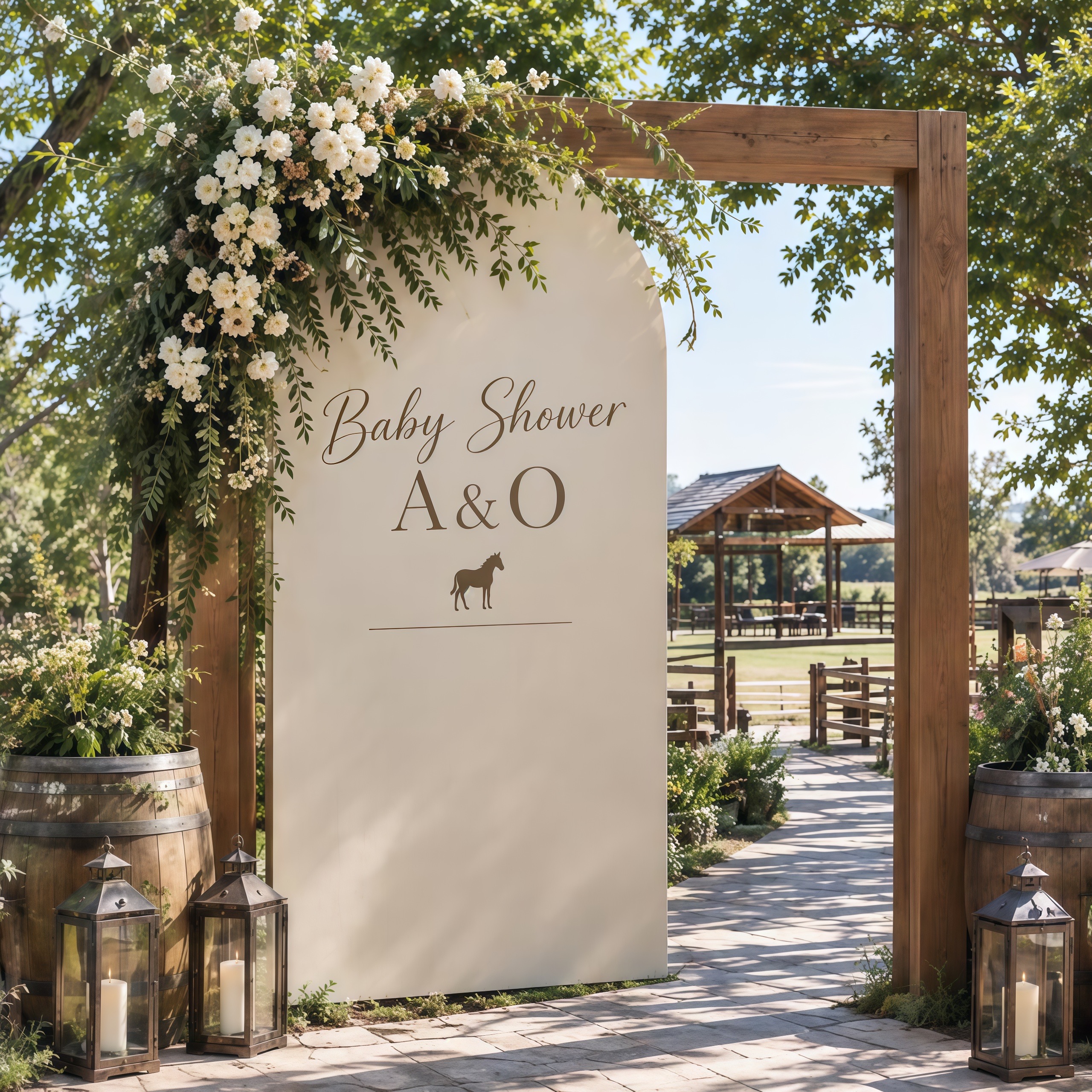 Entrada floral em uma fazenda, cenário da celebração